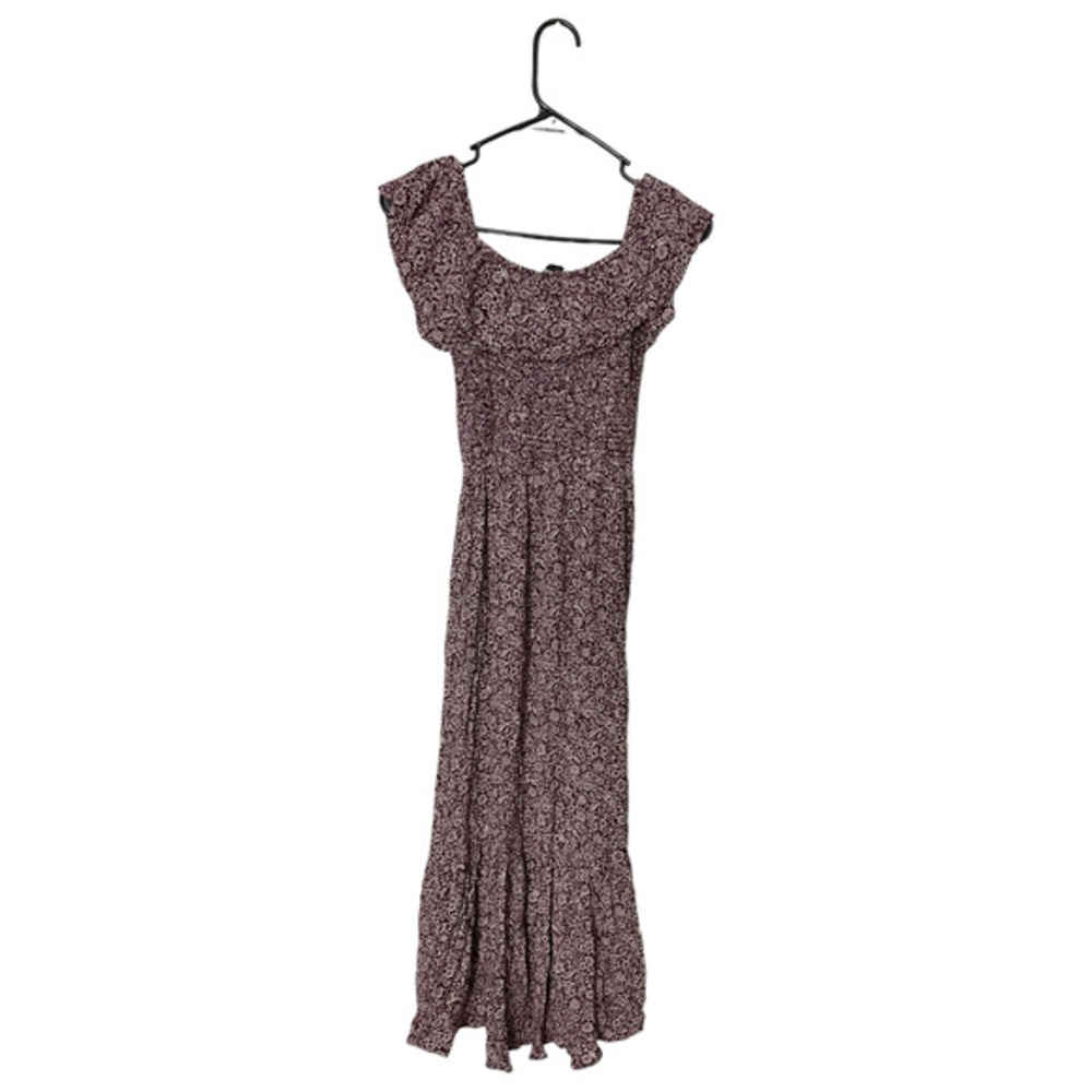 Abercrombie & Fitch Dress Maroon Floral Off the Shoulder Size Small